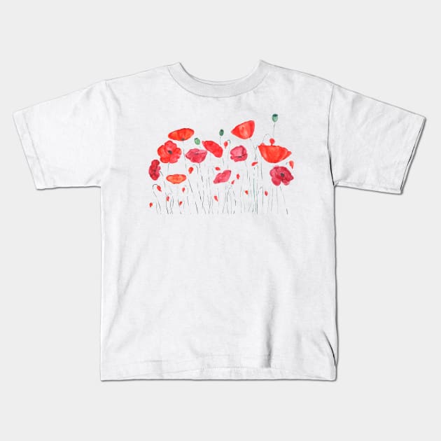 orange and red poppy painting Kids T-Shirt by colorandcolor